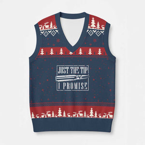Funny Gun Owner V-Neck Knit Sweater Vest Just The Tip I Promise T-Shirt A Funny Gun Owner Tee TS02 Navy Red Print Your Wear