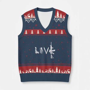Gun Lover V-Neck Knit Sweater Vest LOVE AR15 Handgun Grenade TS02 Navy Red Print Your Wear