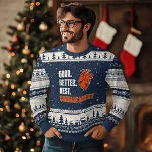 Good Better Best Cardiac Arrest Heart Graphic Ugly Christmas Sweater Funny Heart-Stopping Game Day Sport Fans TS02 Navy Beige Print Your Wear