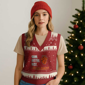 Good Better Best Cardiac Arrest Heart Graphic V-Neck Knit Sweater Vest Funny Heart-Stopping Game Day Sport Fans TS02 Red Beige Print Your Wear