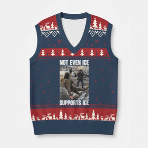 Not Even Ice Supports Ice V-Neck Knit Sweater Vest Viral Political Ice Slipping Meme Against Ice Satire TS02 Navy Red Print Your Wear