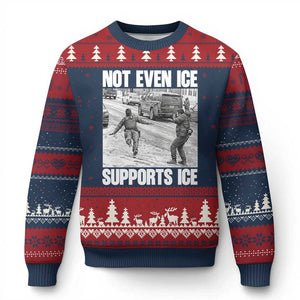 Not Even Ice Supports Ice Ugly Christmas Sweater Viral Political Ice Slipping Captured Meme Against Ice TS02 Navy Red Print Your Wear