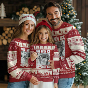 Not Even Ice Supports Ice Ugly Christmas Sweater Viral Political Ice Slipping Captured Meme Against Ice TS02 Red Beige Print Your Wear