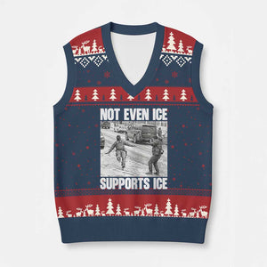 Not Even Ice Supports Ice V-Neck Knit Sweater Vest Viral Political Ice Slipping Captured Meme Against Ice TS02 Navy Red Print Your Wear