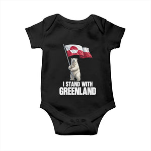 I Stand With Greenland Baby Onesie Cute Polar Bear Holding Flag Political Support TS02 Black Print Your Wear