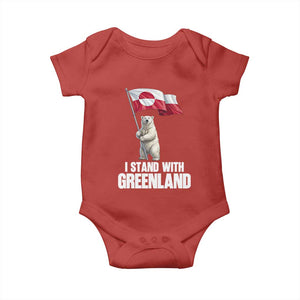 I Stand With Greenland Baby Onesie Cute Polar Bear Holding Flag Political Support TS02 Red Print Your Wear