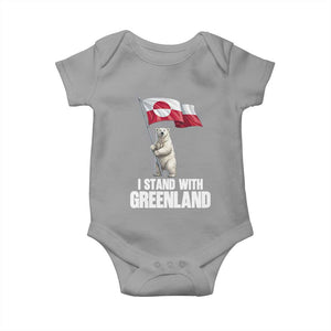 I Stand With Greenland Baby Onesie Cute Polar Bear Holding Flag Political Support TS02 Sport Gray Print Your Wear