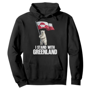 I Stand With Greenland Hoodie Cute Polar Bear Holding Flag Political Support TS02 Black Print Your Wear