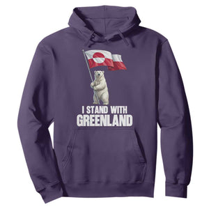 I Stand With Greenland Hoodie Cute Polar Bear Holding Flag Political Support TS02 Purple Print Your Wear