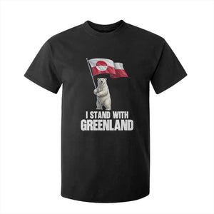 I Stand With Greenland T Shirt For Kid Cute Polar Bear Holding Flag Political Support TS02 Black Print Your Wear