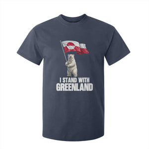 I Stand With Greenland T Shirt For Kid Cute Polar Bear Holding Flag Political Support TS02 Navy Print Your Wear