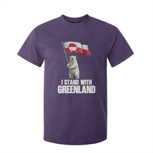 I Stand With Greenland T Shirt For Kid Cute Polar Bear Holding Flag Political Support TS02 Purple Print Your Wear