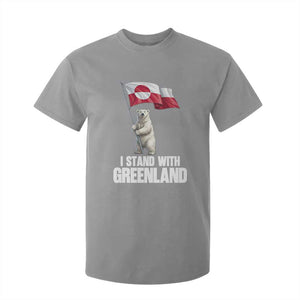 I Stand With Greenland T Shirt For Kid Cute Polar Bear Holding Flag Political Support TS02 Sport Gray Print Your Wear
