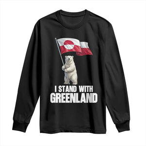 I Stand With Greenland Long Sleeve Shirt Cute Polar Bear Holding Flag Political Support TS02 Black Print Your Wear