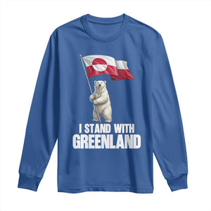 I Stand With Greenland Long Sleeve Shirt Cute Polar Bear Holding Flag Political Support TS02 Royal Blue Print Your Wear