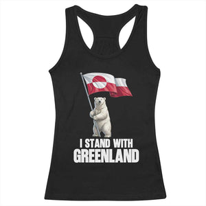 I Stand With Greenland Racerback Tank Top Cute Polar Bear Holding Flag Political Support TS02 Black Print Your Wear