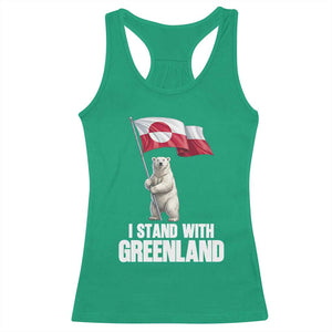 I Stand With Greenland Racerback Tank Top Cute Polar Bear Holding Flag Political Support TS02 Irish Green Print Your Wear
