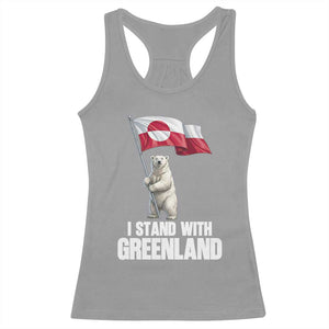 I Stand With Greenland Racerback Tank Top Cute Polar Bear Holding Flag Political Support TS02 Sport Gray Print Your Wear