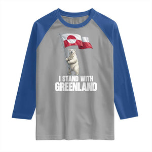 I Stand With Greenland Raglan Shirt Cute Polar Bear Holding Flag Political Support TS02 Sport Gray Royal Print Your Wear