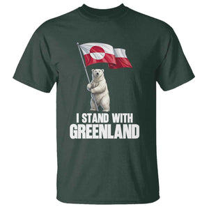 I Stand With Greenland T Shirt Cute Polar Bear Holding Flag Political Support TS02 Dark Forest Green Print Your Wear