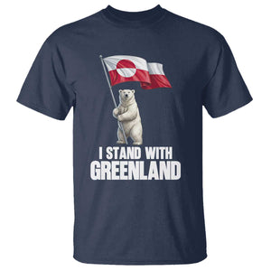 I Stand With Greenland T Shirt Cute Polar Bear Holding Flag Political Support TS02 Navy Print Your Wear