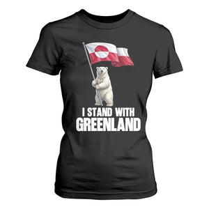 I Stand With Greenland T Shirt For Women Cute Polar Bear Holding Flag Political Support TS02 Black Print Your Wear