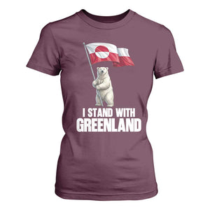 I Stand With Greenland T Shirt For Women Cute Polar Bear Holding Flag Political Support TS02 Maroon Print Your Wear
