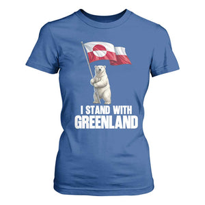 I Stand With Greenland T Shirt For Women Cute Polar Bear Holding Flag Political Support TS02 Royal Blue Print Your Wear