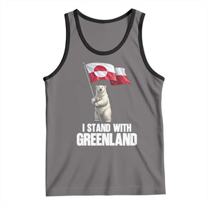 I Stand With Greenland Tank Top Cute Polar Bear Holding Flag Political Support TS02 Deep Heather Black Print Your Wear