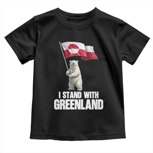I Stand With Greenland Toddler T Shirt Cute Polar Bear Holding Flag Political Support TS02 Black Print Your Wear
