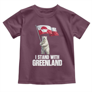 I Stand With Greenland Toddler T Shirt Cute Polar Bear Holding Flag Political Support TS02 Maroon Print Your Wear