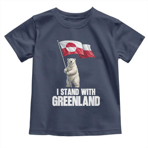 I Stand With Greenland Toddler T Shirt Cute Polar Bear Holding Flag Political Support TS02 Navy Print Your Wear