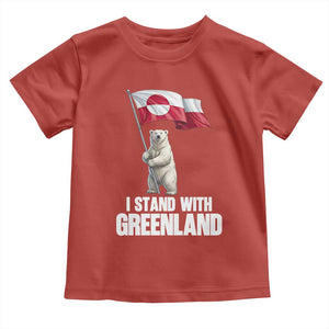 I Stand With Greenland Toddler T Shirt Cute Polar Bear Holding Flag Political Support TS02 Red Print Your Wear