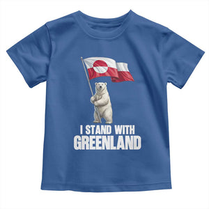 I Stand With Greenland Toddler T Shirt Cute Polar Bear Holding Flag Political Support TS02 Royal Blue Print Your Wear
