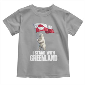 I Stand With Greenland Toddler T Shirt Cute Polar Bear Holding Flag Political Support TS02 Sport Gray Print Your Wear