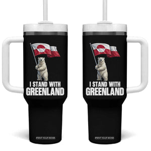 I Stand With Greenland Tumbler With Handle Cute Polar Bear Holding Flag Political Support TS02 One Size: 40 oz Black Print Your Wear