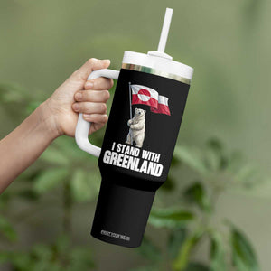 I Stand With Greenland Tumbler With Handle Cute Polar Bear Holding Flag Political Support TS02 Print Your Wear