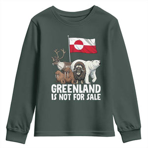 Greenland Is Not For Sale Youth Sweatshirt Arctic Animal Resist Protest Greenland Flag TS02 Dark Forest Green Print Your Wear