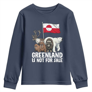 Greenland Is Not For Sale Youth Sweatshirt Arctic Animal Resist Protest Greenland Flag TS02 Navy Print Your Wear