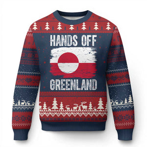 Hands Off Greenland Ugly Christmas Sweater Distressed Flag Resist Political Protest TS02 Navy Red Print Your Wear