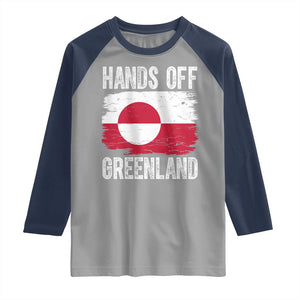 Hands Off Greenland Raglan Shirt Distressed Flag Resist Political Protest TS02 Sport Gray Navy Print Your Wear