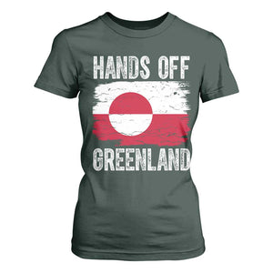 Hands Off Greenland T Shirt For Women Distressed Flag Resist Political Protest TS02 Dark Forest Green Print Your Wear