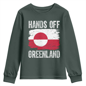 Hands Off Greenland Youth Sweatshirt Distressed Flag Resist Political Protest TS02 Dark Forest Green Print Your Wear