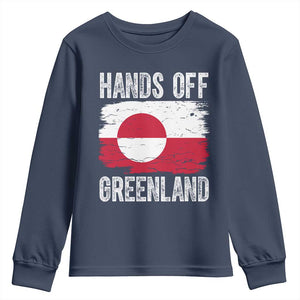 Hands Off Greenland Youth Sweatshirt Distressed Flag Resist Political Protest TS02 Navy Print Your Wear