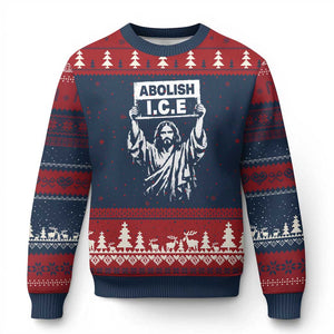 Jesus Abolish Ice Protest Ugly Christmas Sweater Religious Faith Justice and Freedom Resistance TS02 Navy Red Print Your Wear