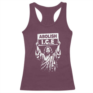 Jesus Abolish Ice Protest Racerback Tank Top Religious Faith Justice and Freedom Resistance TS02 Maroon Print Your Wear