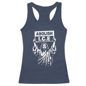 Jesus Abolish Ice Protest Racerback Tank Top Religious Faith Justice and Freedom Resistance TS02 Navy Print Your Wear