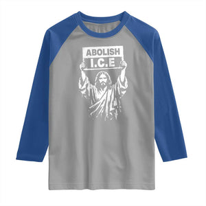 Jesus Abolish Ice Protest Raglan Shirt Religious Faith Justice and Freedom Resistance TS02 Sport Gray Royal Print Your Wear
