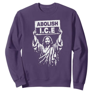 Jesus Abolish Ice Protest Sweatshirt Religious Faith Justice and Freedom Resistance TS02 Purple Print Your Wear