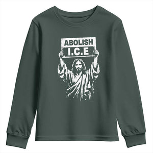 Jesus Abolish Ice Protest Youth Sweatshirt Religious Faith Justice and Freedom Resistance TS02 Dark Forest Green Print Your Wear